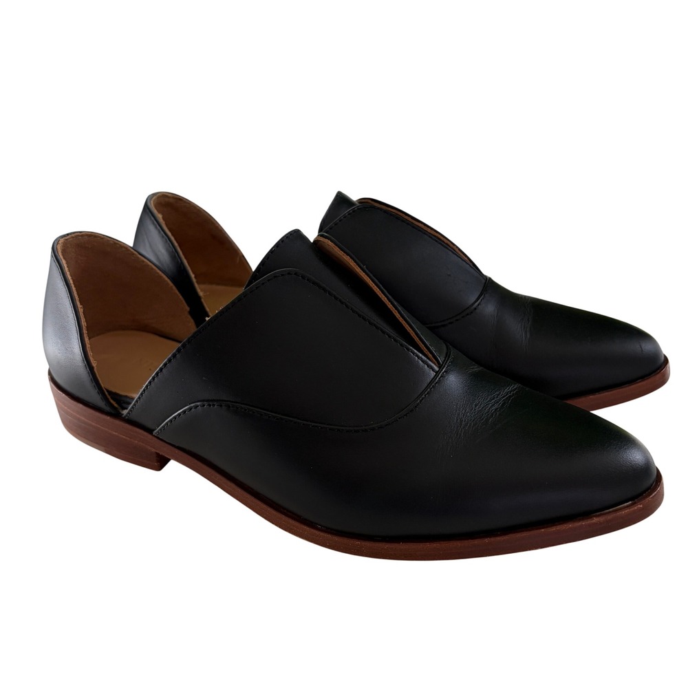 Nisolo Emma dOrsay Oxford Black Leather Flat Shoes Womens 8.5 Almond Toe